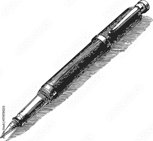 Fountain pen sketch hand drawn detailed vintage writing instrument — stock vector