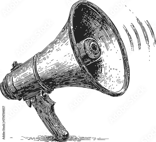 Megaphone sketch hand drawn vintage style with sound waves — stock vector