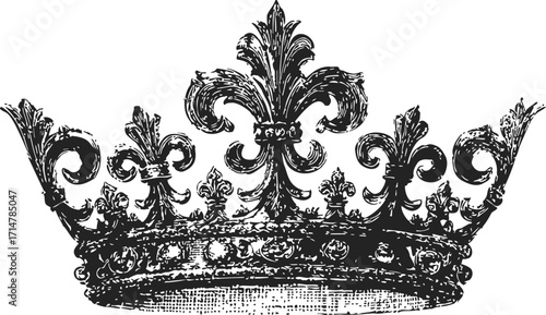 Crown sketch hand drawn vintage ornate fleur de lis royal accessory — stock vector