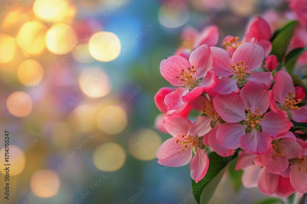 Obraz premium Blossoming Pink Flowers on a Branch With a Soft, Colorful Background in Spring.