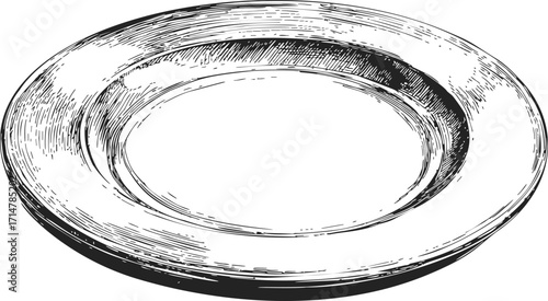 Empty plate sketch hand drawn style isolated on white background — stock vector