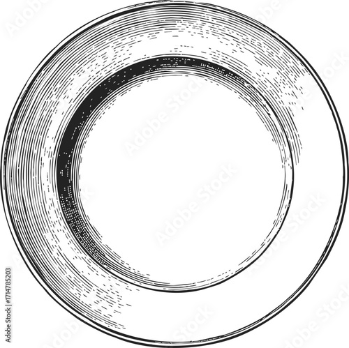 Empty plate sketch hand drawn style with textured circular lines — stock vector