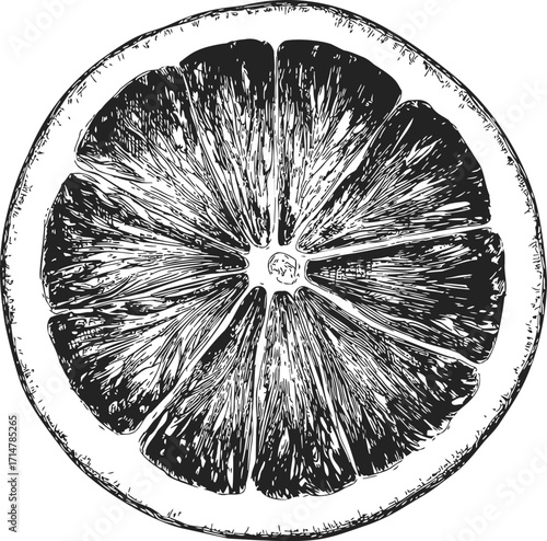 Orange slice sketch hand drawn detailed citrus fruit cross section — stock vector
