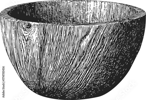 Wooden bowl sketch hand drawn rustic kitchenware detailed engraving — stock vector