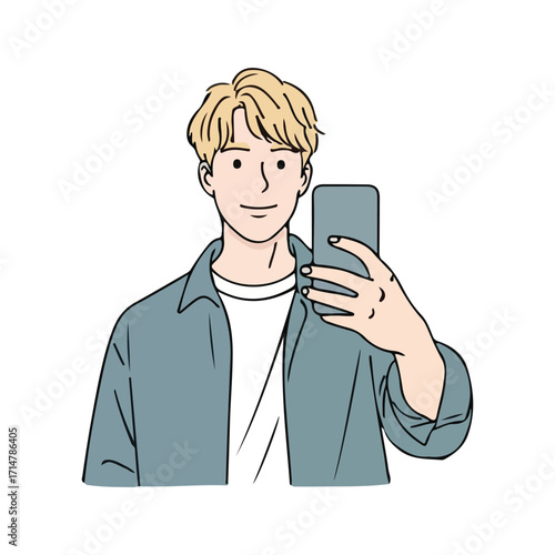 Young man taking a selfie with a smartphone technology communication