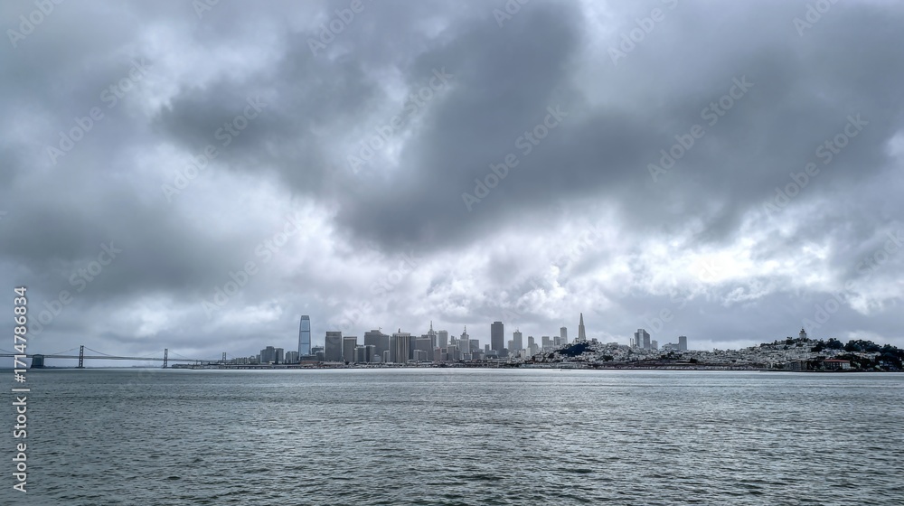 Fototapeta premium a striking contrast between two different scenes. on the left side, there's an overcast sky filled with heavy clouds, creating a dramatic, moody atmosphere