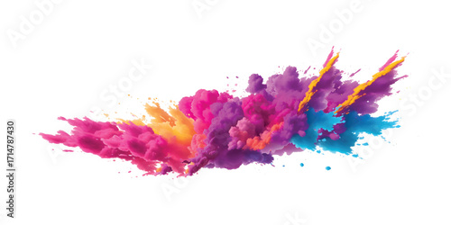 Multicolor powder explosion on White background. Colored cloud.Paint Holi .Colorful dust explode. colorful rainbow Holi paint color powder explosion with bright colors isolated white background.