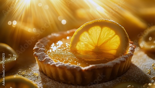 Delicious Orange Tart Glistening Under Soft Light With Water Droplets.