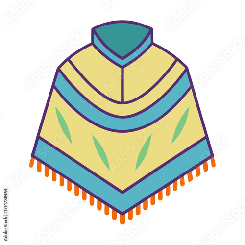 Colorful traditional poncho with tassels and geometric patterns