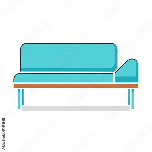 Modern teal sofa with minimalist design and wooden frame