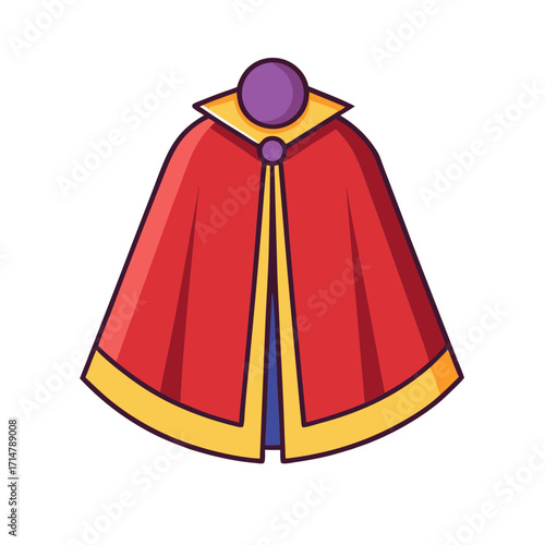 Stylized red and gold royal cloak with purple orb clasp