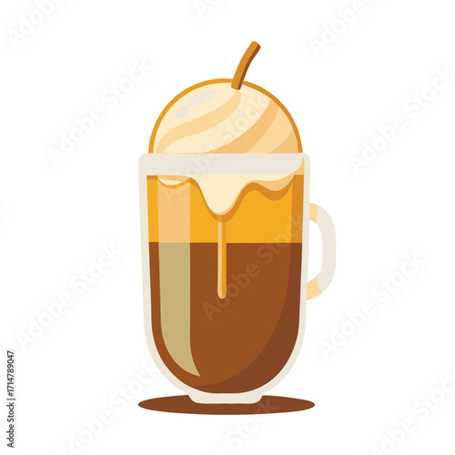 Delicious iced coffee drink with whipped cream and caramel drizzle
