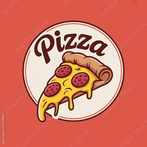 Delicious Pepperoni Pizza Slice Illustration with Dripping Cheese on a Bold Red Background Perfect for Food Blog Design