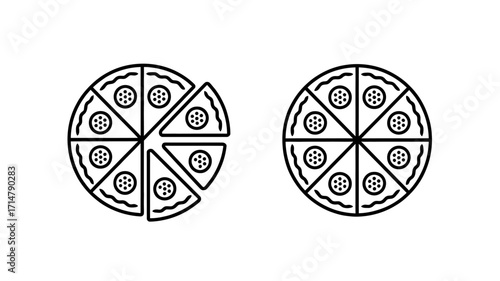 Two Pizza Pies Ready to Eat Illustration in Black and White for Food and Restaurant Promotion or Party Invitation