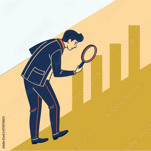 Businessman Analyzing Growth Chart with Magnifying Glass