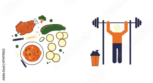 Healthy lifestyle with balanced diet and fitness. Nutrition and exercise for a better life