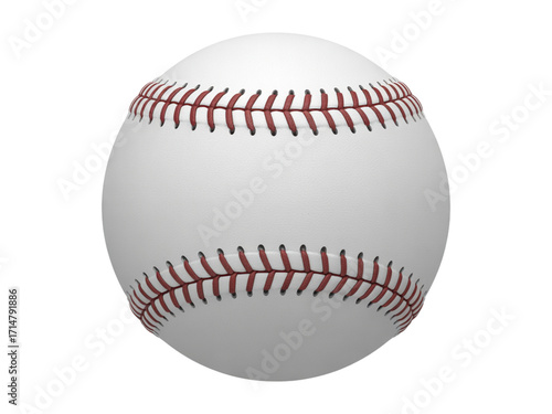 Classic Baseball Ball Front View with Red Stitching, Isolated