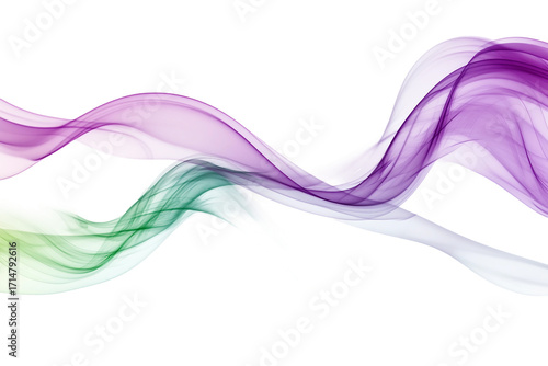 Ethereal purple and green smoke trails isolated on transparent background