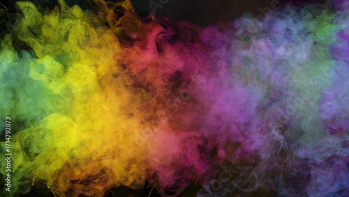 colorful rainbow holi paint color smoke isolated on black background