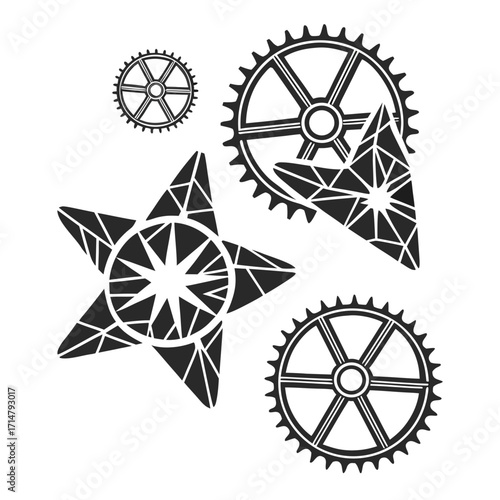 Steampunk gears and stars with geometric patterns