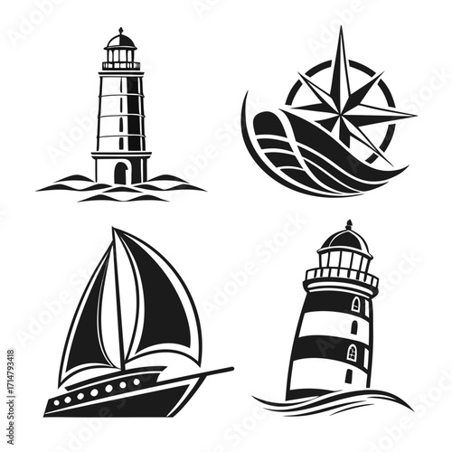 Monochrome vector illustration featuring nautical elements