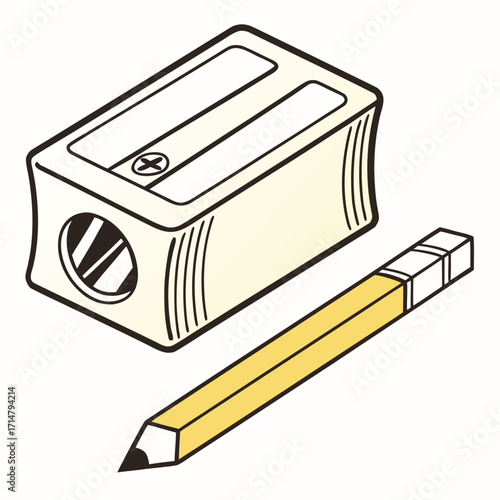 Illustration of a pencil sharpener with a pencil
