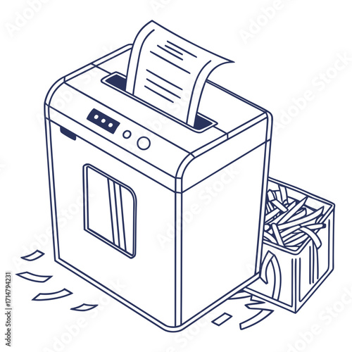 Illustration of a paper shredder with a basket