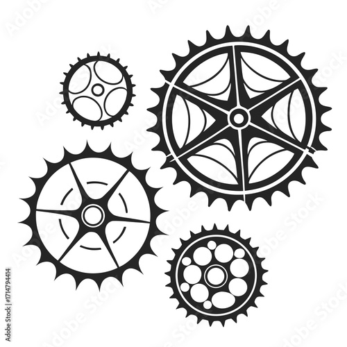 Four steampunk gears with intricate designs