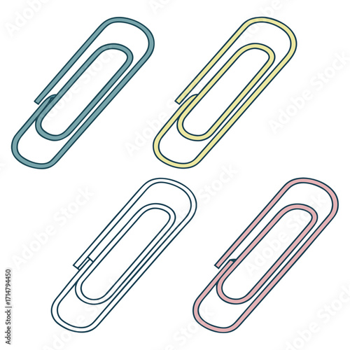 Four colorful paper clips, perfect for office use