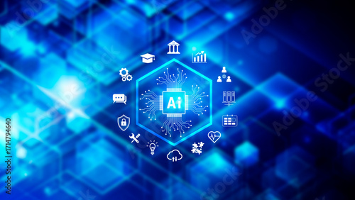 Ai tech, Global Internet connect with AI for business, Artificial Intelligence, using command prompt for generates something, Futuristic technology transformation.