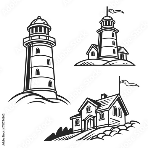 Collection of lighthouses and houses