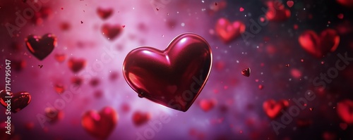Beautiful Red Hearts Floating in a Colorful Background During a Romantic Cele...