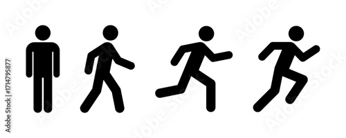 Standing, walking and running man icon set