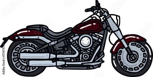 Detailed Cartoon Motorcycle Illustration Vintage Design and Bold Outline