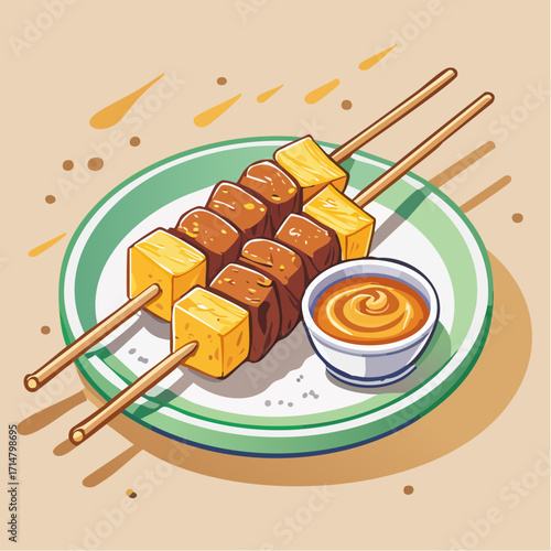 Scalable SVG Illustration of Traditional Indonesian Satay Skewers