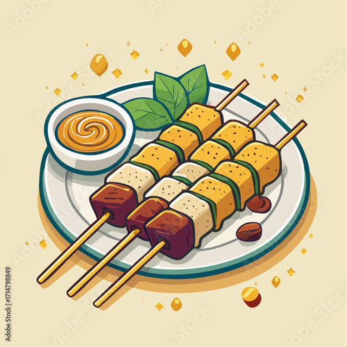 Minimalist Food Icon — Sate Skewers in Bold Geometric Vector Design