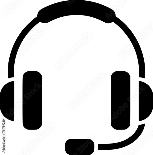 headset icon, black and white, simple, clean, vector illustration, isolated on white background, minimalist, digital art