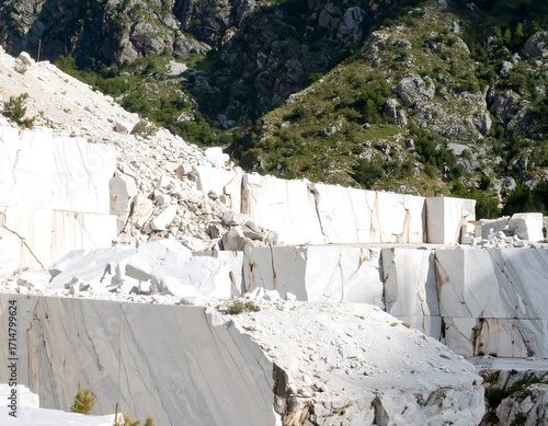 Quarry of white marble blocks