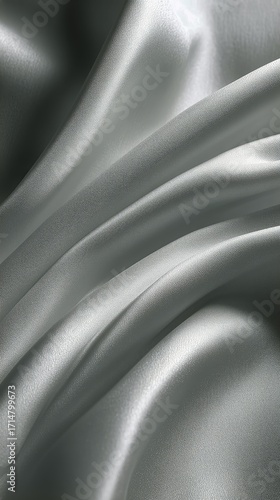 Elegant Silver Silk Fabric Draping Softly With Gentle Waves and Textures in N...