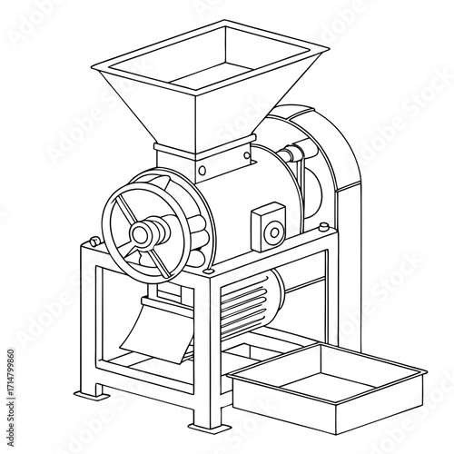 Vector illustration of rice husking machine, agricultural automation