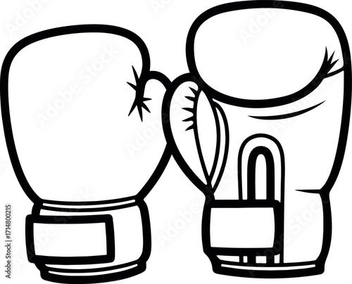 Pair of boxing gloves ready for action sport combat equipment outline art Boxing day