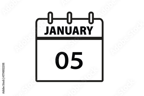 JANUARY 5 date on calendar design. Calendar Icon , banner, label, button, calendar vector date monthly graphic design sign,


