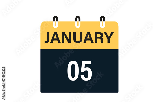 JANUARY 5 date on calendar design. Calendar Icon , banner, label, button, calendar vector date monthly graphic design sign,


