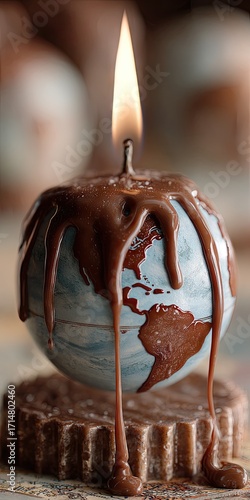A globe candle melts with dripping wax, symbolizing global warming.