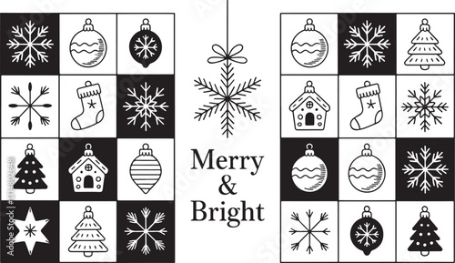 Christmas Icons Set: Ornaments, Trees, Bells, Gifts and Holiday Symbols.