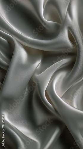 Soft Silver Fabric Draped Elegantly With Gentle Folds and Curves in Natural L...