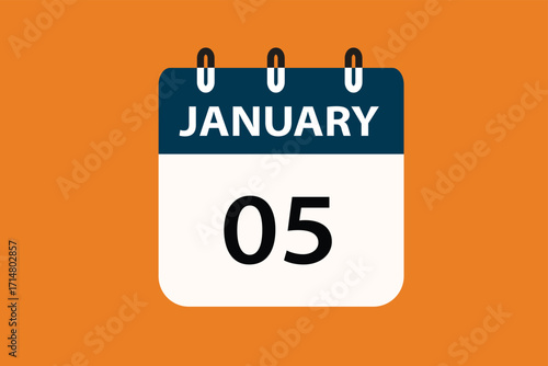 JANUARY 5 date on calendar design. Calendar Icon , banner, label, button, calendar vector date monthly graphic design sign,


