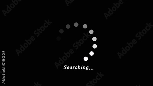 Dots, circle and animation icon for searching with waiting, slow connection and problem for online glitch. Sign, indicator and action for download progress with internet error by black background.