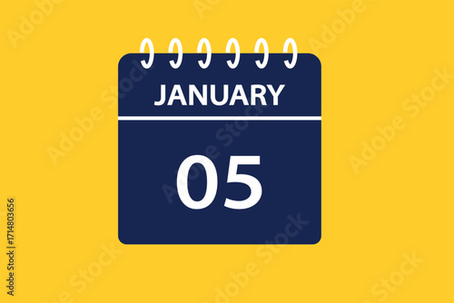 JANUARY 5 date on calendar design. Calendar Icon , banner, label, button, calendar vector date monthly graphic design sign,



