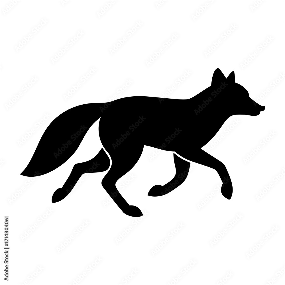 Fototapeta premium Black silhouette of a running fox isolated on transparent background